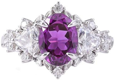 KnSam Echte Goldschmuck Solitärring 18 Karat Weißgold, Klassiker Freundschaftsringe mit 2ct Amethyst Oval Lila, 18K Gold Verlobungsring Pärchen Ringe, Gr.54 (17.2)