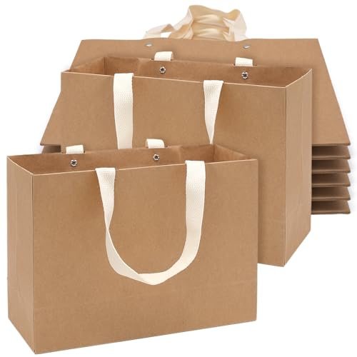 HVIHWI Bruna Kraftpapperspåsar, 8 st, breda handtag, 11 x 7,8 × 3,9 cm, födelsedagsfester, restauranghämtningar, shopping