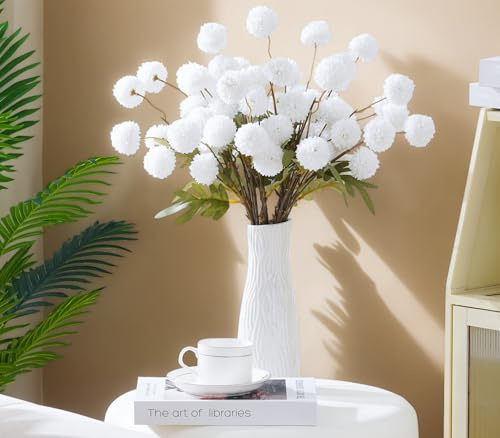 Faux Kiku Flower, White 12 Stems Slik Small Chrysanthemum Fake Flowers, Artificial Pompon Mums for Floral Arrangements, Aesthetic Room Decor,Table Centerpieces,Wedding,Bouquet,Vase