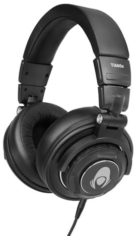 talomen Ti660X Professional Studio Monitoring Wired Headphones, Over-Ear Closed-Back Dynamic Headphone for Tracking, Mixing, DJing, and Mastering, Detachable Cables, Sound Isolation, Black