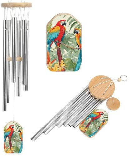 Windspiel mit tropischen Pflanzen und Papageien für draußen, einzigartige Aluminiumröhren, Gedenk-Windglocke, groß, tiefer Ton, Windspiel für Terrasse, Garten, Dekoration, Geschenk für Mutter, Frauen,