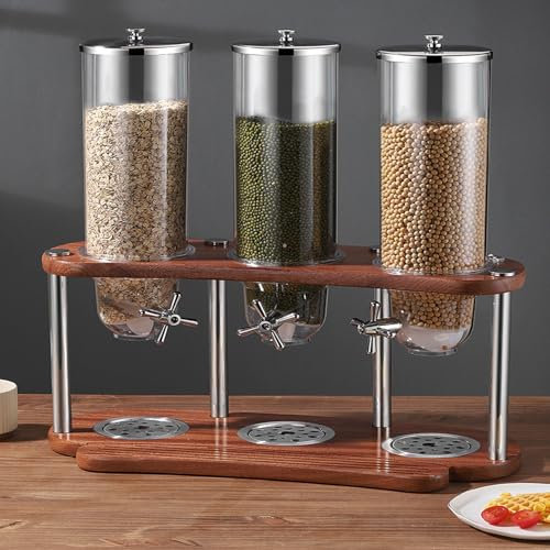 MMLLAOSW Dry Food Cereal Dispenser, Airtight Kitchen Storage, with PC Bucket And Wooden Base, Can Hold Cereal, Small Snack, for Home, Office, Hotel, Commercial Bar, Countertop Cereal Container
