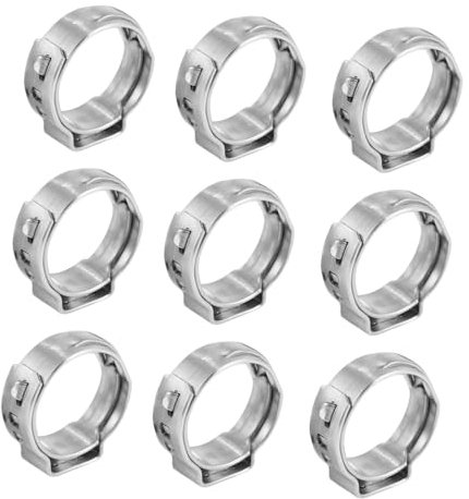 Mikikit 50pcs Stainless Steel Single Ear Hose Clamp Garden Water Pipe Hose Clamp Clips