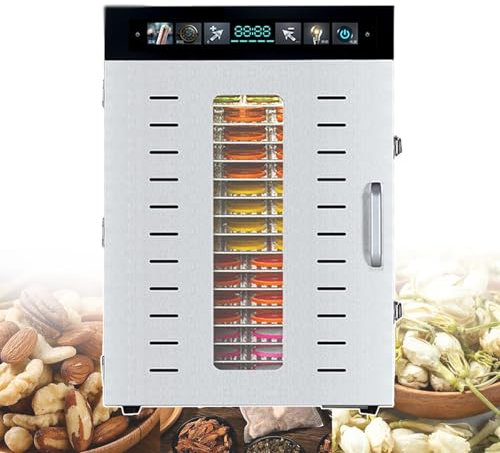 forplubossmmp Deshidratador De Alimentos De 16/20 Niveles: Máquina Secadora De Frutas Y Carnes De 1350 W/1375 W De 30 A 90 °C, Máquina Secadora De Alimentos para Cecina, Acero Inoxidable,16-Layer