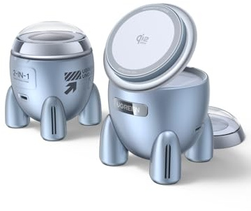 UGREEN MagFlow Qi2 25W 2-i-1-induktionsladdare i raketform, MagSafe-kompatibel laddare, 55° justerbar, för iPhone 17-serien, AirPods, med 1 m USB C-kabel