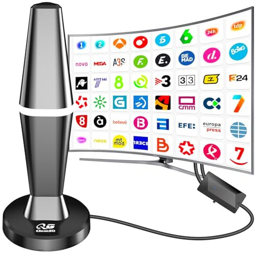Antena TV Digital de Interior,2025 Antena de TV Interior con Amplificador,360° Soporte de Recepción Remota 4K/1080P Puede Recibir Señales DVB-T2 DVB-T