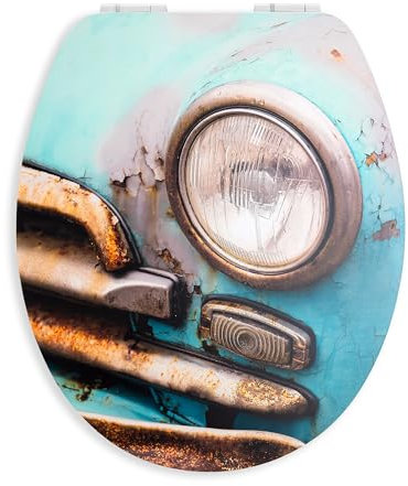 WC Sitz mit Absenkautomatik | Holzkern | stabile Softclose Scharniere | einfache Montage | glatte Oberfläche | Motive zur Auswahl | Holz WC-Deckel universell passend (Cuba Taxi - matt)