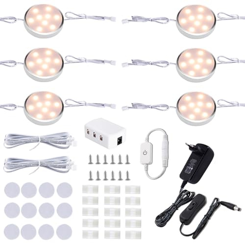 LABOREDUCER LED Unterbauleuchte Küche 6er Set, Schrankbeleuchtung Dimmbar | Touch Bedienung, ultraflache LED Möbelbeleuchtung für Küche, Schrank, Regal und Vitrine (Warmweiß)