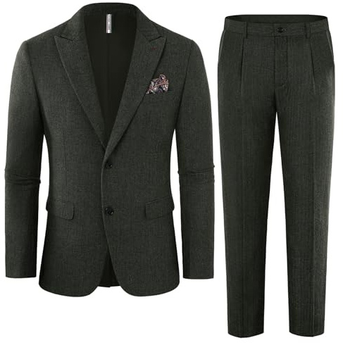 PJ PAUL JONES Mens Suits 2 Piece Suit Slim Fit 2 Button Business Wedding Suits Tuxedo Blazer Trousers