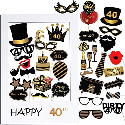 BOFUNX 35 Stücke Foto Requisiten Geburtstag 40 und Fotorahmen, Fotobox Accessoires Photo Booth Geburtstag Party Deko