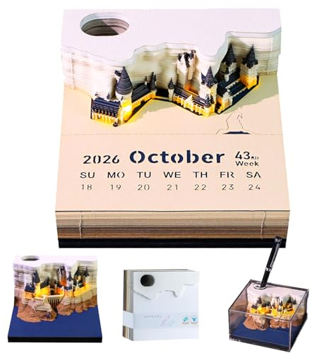 Calendrier de Bureau 3D Lumineux Aischens 2026 | Sculpture en Papier Artisanale | Bloc-Notes à Feuilles Détachables | Idéal Cadeau pour Noël, Décoration Bureau & Maison
