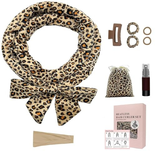 CUEMOON Lockenwickler Über Nacht Lange Haare, Satin Locken Ohne Hitze, 180 Cm Weicher Samt Rutschfest Sleep, 9 Stück Locken Über Nacht Set mit Schlafmütze für Langes Haar
