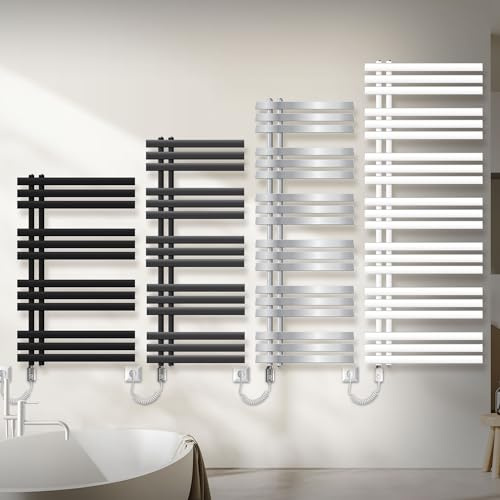LuxeBath Elektrischer Badheizkörper Iron EM 500 x 1000 mm Chrom inkl. Heizstab Chrom 600W mit Thermostat einfach, Handtuchheizkörper mit Heizpatrone, Elektro Handtuchwärmer Paneelheizkörper