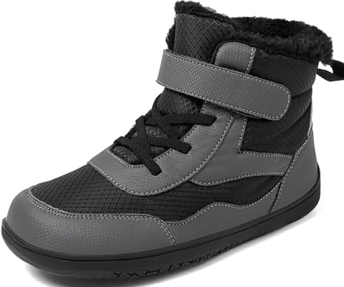HSNA Bottines d'hiver pour Enfants Garçons Filles Bottes Doublure chaude Étanche Antidérapante (A008 Noir et Gris 27 EU)
