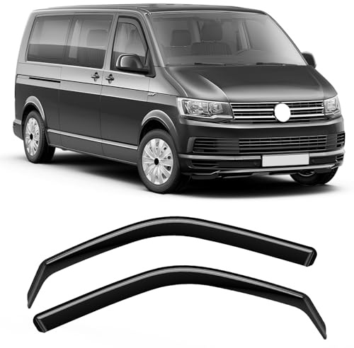 GEARMONSTER Windabweiser kompatibel für VW T5/T6 2003-2024, PC-Material, Autofenster Regenschutz Regenabweiser Integrierte Deflektoren Integrierter Windabweiser, Schwarz, 2 Stück | In-Channel Regenabweiser, Fensterdeflektor, Regenschutz, Windschutz, PC-Material, integrierte Ausführung, einfache Montage