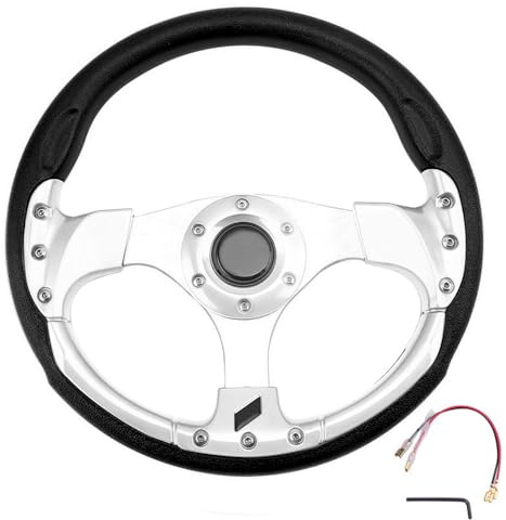 Volante Desplazado Volante de coche aluminio 13 pulgadas y 320MM, volante deportivo competición con botón bocina, accesorios universales(White)