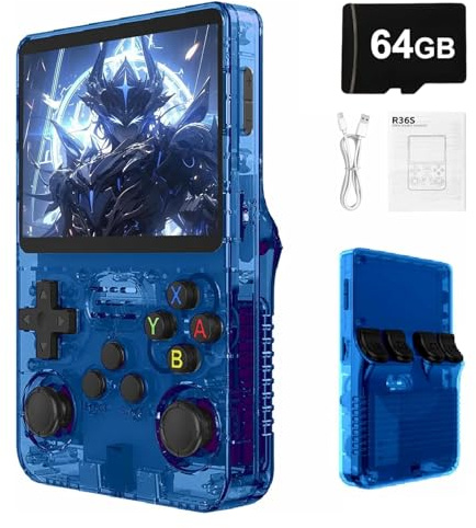 R36S Retro Game Console with 15000+ Preloaded Games, 3.5 IPS Screen, Linux OS, 64GB TF Card, 3500mAh Battery - Portable Handheld Gift