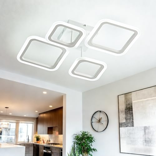 OKELI Plafoniera LED Soffitto Moderna, Lampada da Soffitto 24 W con 4 Elementi Quadrati in Acrilico, Grande Lampadario da Soffitto per Soggiorno, Camera da Letto, Cucina, 6000 K