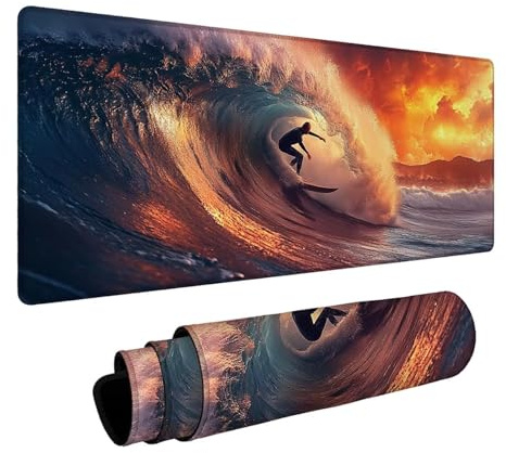 Mauspad Surfen Mauspad XXL 60x140x0.3cm, Schreibtischunterlage Meereswellen Wasserfest Gaming Mauspad Genauigkeit Geschwindigkeit Verbessern für Gaming Zubehör Laptop Büro Geschenke FSBD-4630