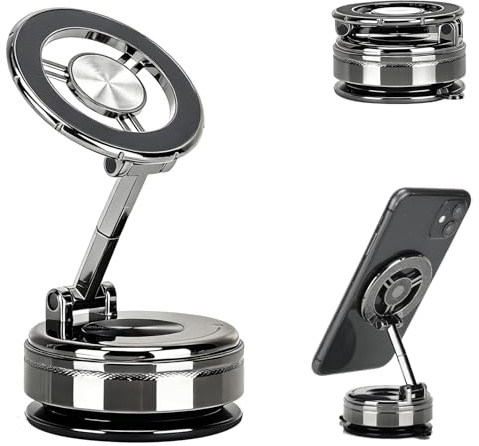 koolehaoda Vakuum Magnetisk Telefonhållare för Bilfäste, 360° Justerbar Legering Vikbar Bärbar Vakuum Magnetisk Biltelefonhållare med Magnetisk Ring för iPhone 17-12 & MagSafe Skyddshölje