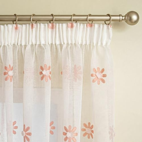 MYSKY HOME Gardinen Kinderzimmer Vorhänge mit Kräuselband Vorhang Transparent Dekoration für Wohnzimmer Blumenvorhänge 2er Set, H 145 x B 140 cm, Rosa Blumen