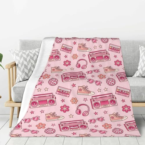Raunew Throw Blanket for Couch - 50 X 60 Super Soft and Warm Flannel Blankets, Disco Ball Headphones Cassette Radio Cartoon Lightweight Bed Blanket for Sofa, Chair, Travel, Camping, Picnic