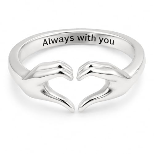 Trifletopia Adjustable Hug Ring for Women and Teens – Silver Couple Promise Ring, Always with You Jewelry for Daughter, Mother, Sister, Wife, Girlfriend, Grandmother – Heart Friendship Ring