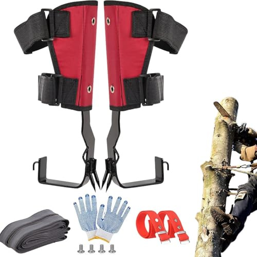 GAOXIAO Baumklettern Ausrüstung Profi Set, Edelstahl Baumkletter Spikes, mit Knöchelriemen Kletterausrüstung, für Baumpfleger, Hausgartenarbeiten und Obstpflücken