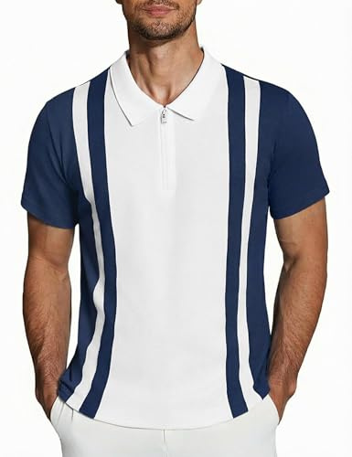 iClosam Polo Hombre Manga Corta Slim Fit, Camisa Polo de Rayas con Cremallera, Tejido Suave y Elástico para Oficina Ocio Golf S-3XL