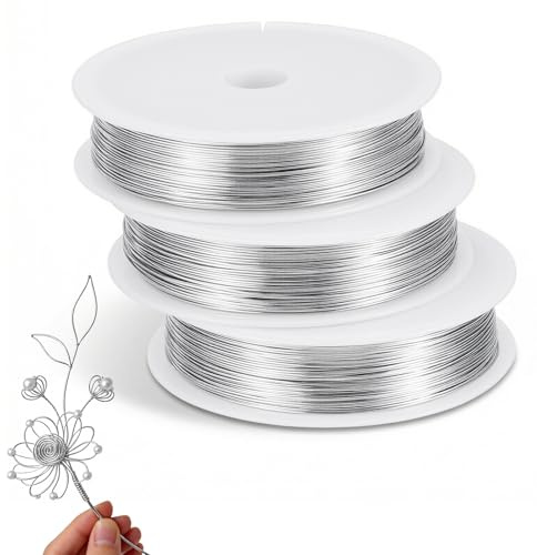 XLIUAX 3 rullar pysseltråd, 0,5 mm x 120 m rostfri ståltråd, smyckestråd, tunn tråd för pyssel, mjuk aluminiumtråd för gör-det-själv blomarrangemang, skulpturer smyckestillverkning