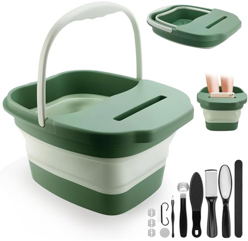 VZXZXE 10-in-1 Faltbare Fußbadewanne mit Massagefunktion, Edelstahl Fußfeilen & Hornhautentferner Set, Fußbad für Professionelle Pediküre, Fußsprudelbad zur Linderung von Müdigkeit