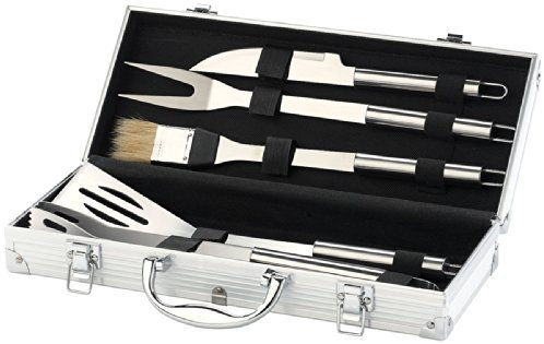 Rosenstein & Söhne Grillkoffer: Edelstahl-Grillbesteck im Aluminium-Koffer (Grillbesteckkoffer, Grill-Besteck, Grillspiesse)