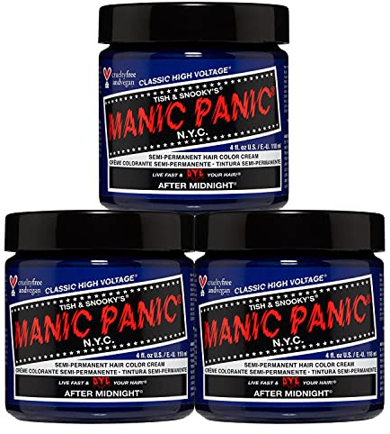 Manic Panic After Midnight Klassische, pflanzliche Creme, ohne Cruauté, semi-permanente blaue Haarfarbe, 3 x 118 ml