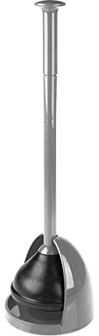 mDesign Plastic Freestanding Hideaway Toilet Bowl Plunger with Holder Set - Plunger for Bathroom Storage and Cleaning Organization - Heavy Duty, Space Saving - Aura Collection - Gray