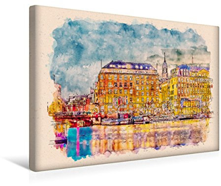 Premium Textil-Leinwand 45 x 30 cm Quer-Format Hamburg Alsterblick | Wandbild, HD-Bild auf Keilrahmen, Fertigbild auf hochwertigem Vlies, Leinwanddruck von Peter Roder