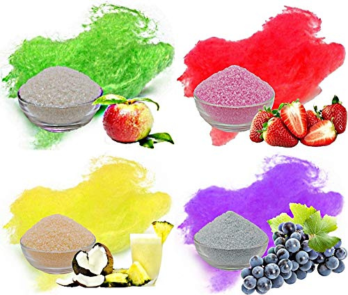 4x 250g Aromazucker Set mit Geschmack Apfel Erdbeer Pina Colada Traube farbiger Zucker für Zuckerwatte