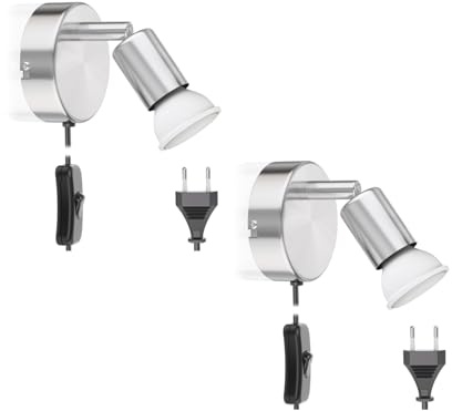 ledscom.de 2x Leselampe LUNARA mit Schalter und Stecker chrom matt GU10 Wand-Leuchte 6,826W 630lm 100° warm-weiß