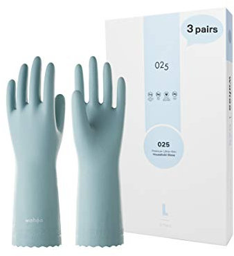 LANON 3 Pairs wahoo Skin-Friendly Dishwashing Cleaning Gloves, Reusable Unlined Kitchen Gloves, Non-Slip, Medium