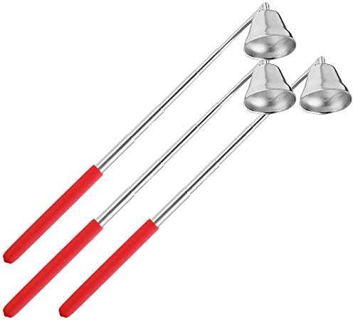 Britesta Kerzen-Glocke: 3er-Set Edelstahl-Kerzenlöscher mit Teleskop-Griff bis 62 cm (Flammenlöscher, Löschhütchen, Feuerzeug)