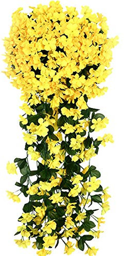 Calcifer 2 Sets künstliche Veilchen Blumen Wisteria Strings Wandbehang Blumen Rattan Girlande für Haus Garten Hochzeit Dekoration gelb