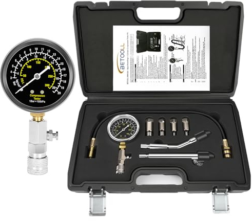 BETOOLL 8pcs Petrol Engine Cylinder Compression Tester Kit Automotive Tool Gauge