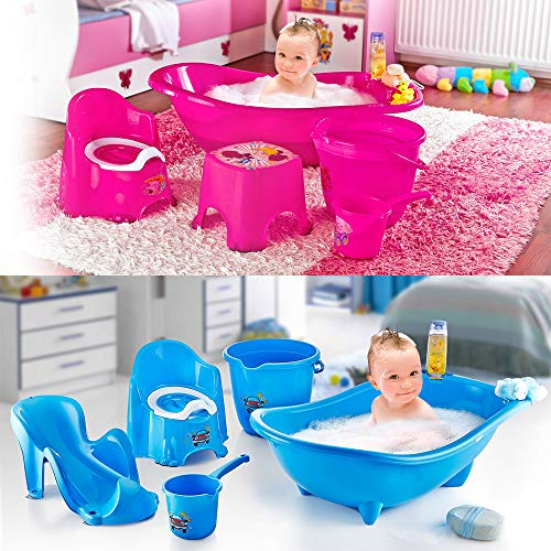 5er Set Baby Babywanne Badewanne Haarwaschbecher Becher Eimer Toilettentrainer Badewann + Liege für Baby zum Schutz vor Abrutschen (Blau)