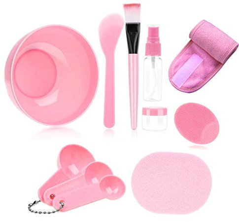 Face Mask Mixing Bowl Set, Lady Facial Care Facemask Mixing Tool Sets include Facial Mask Mixing Bowl Stick Spatula Silicone Cream Mask Brushes（pink）-christmas gifts