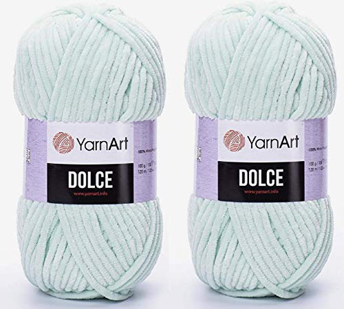 YarnArt Dolce Yarn 100% micropoliéster, lote de 2 skn 264 yardas, 2 x 100 gramos, súper voluminoso: 6 hilos de chenilla para bebé (753 verde)