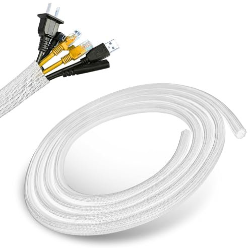 ECENCE 3 Mètre Gaine Câble (13-20 mm) - Cache Câble - Blanc - Extensible et Découpable pour TV & Informatique - Rangement Propre des Câbles Management