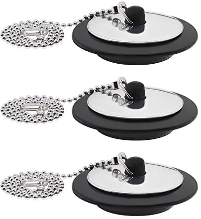 EMSea Lot de 3 Bouchons de vidange universels de 43 mm avec chaîne à Billes et Anneau de Suspension en Caoutchouc pour Baignoire, évier, Salle de Bain, Cuisine, Maison