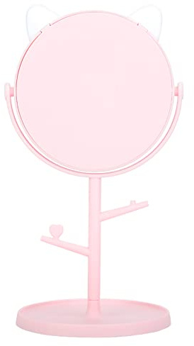 Drehbarer Kosmetikspiegel mit Tablett, Tischspiegel für Frauen und Mädchen, Elegante Tischdekoration für Schreibtisch, Rosa