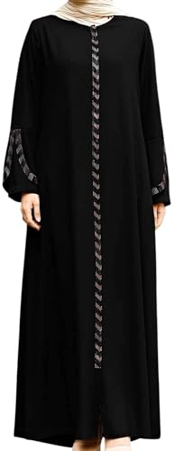 istanbul styles Damen-Abaya, langärmelig, offener Steinbruch, bodenlang, Reißverschluss, bodenlang, türkisch-islamische Mode
