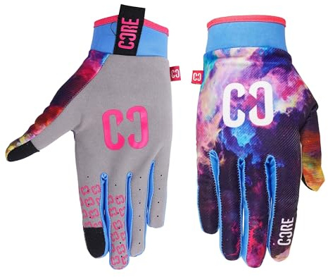 Core Aero Protective Gloves, Cycling Gloves MTB Gloves Mountain Bike Anti-Slip Mens and Women's Gloves for BMX, Bike Gloves, Scooter and Mountain Bikes Neon Galaxy - Medium