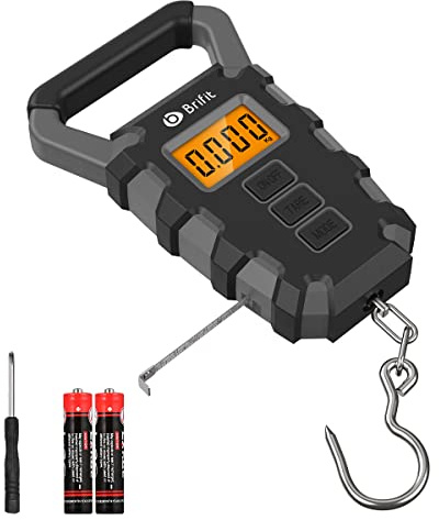 Brifit Kofferwaage Digital mit Haken, 110lb / 50kg Hängewaage für Reisen/Familienleben, Gepäckwaage, Luggage Scale, IPX4 Wasserdichte Fischwaage mit LCD-Anzeige, Maßband, 2 AAA Batterien enthalten